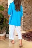 Made in Italy Pia Pillow Cotton Embroidered Tile Classic Shirt Cerulean